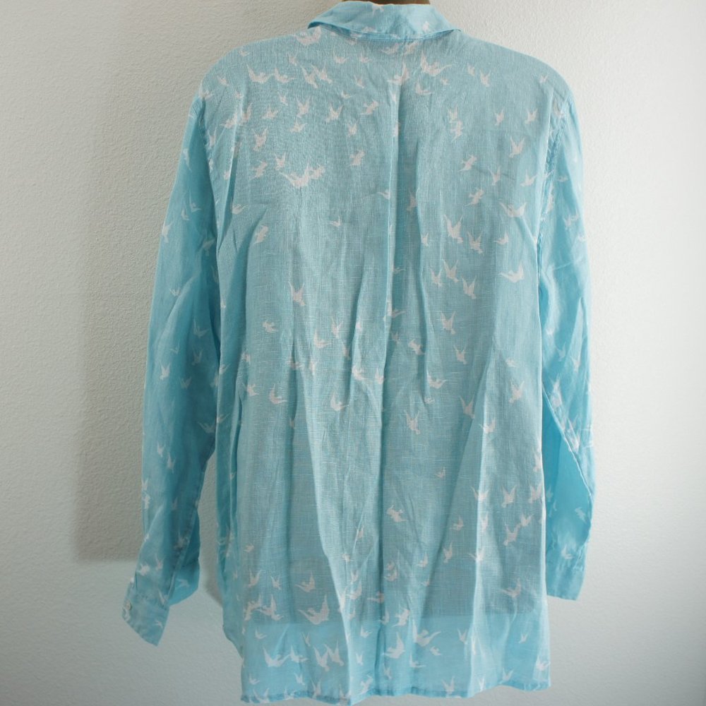 J.JILL blue linen bird tunic blouse size L nwots - Picture 5 of 5